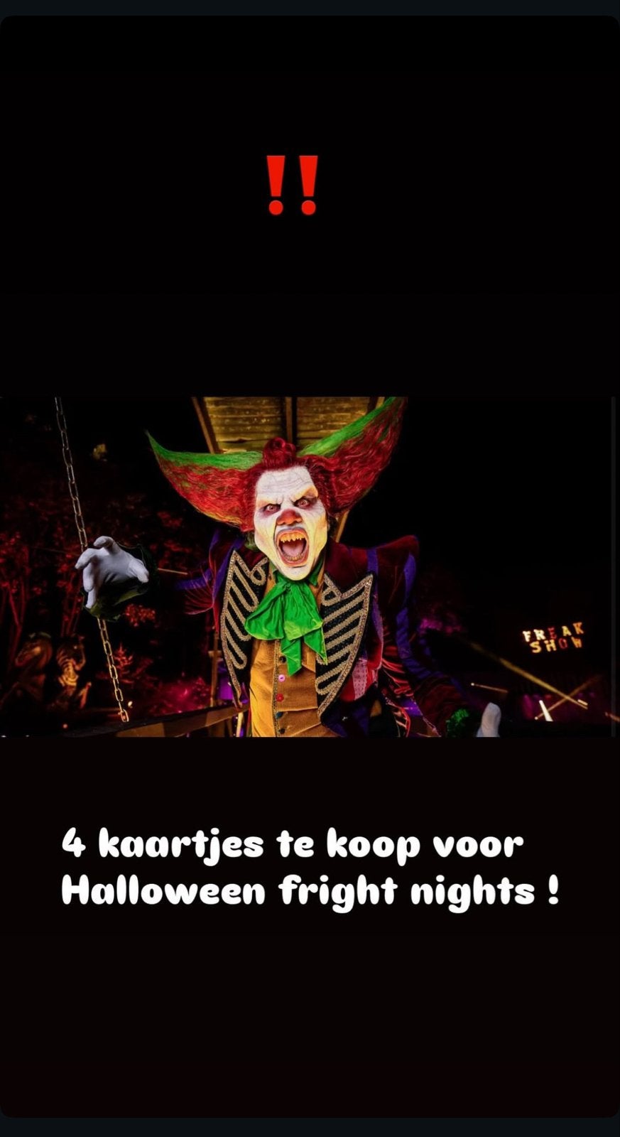 Halloween fright nights tickets 4x, Tickets en Kaartjes, Drie personen of meer, Ticket of Toegangskaart