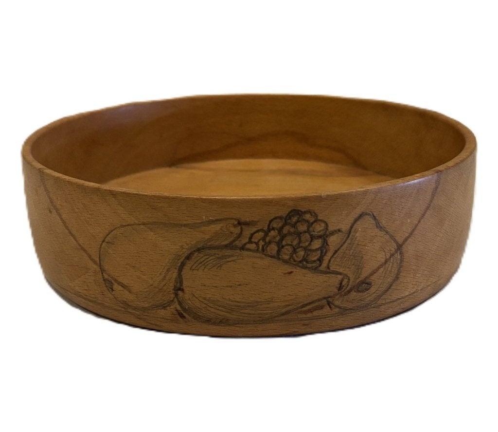 Vintage beukenhouten fruitschaal, handgedraaid, 1980, Huis en Inrichting, Gebruikt, Niet bekend (tweedehands product), Rond, Ophalen of Verzenden