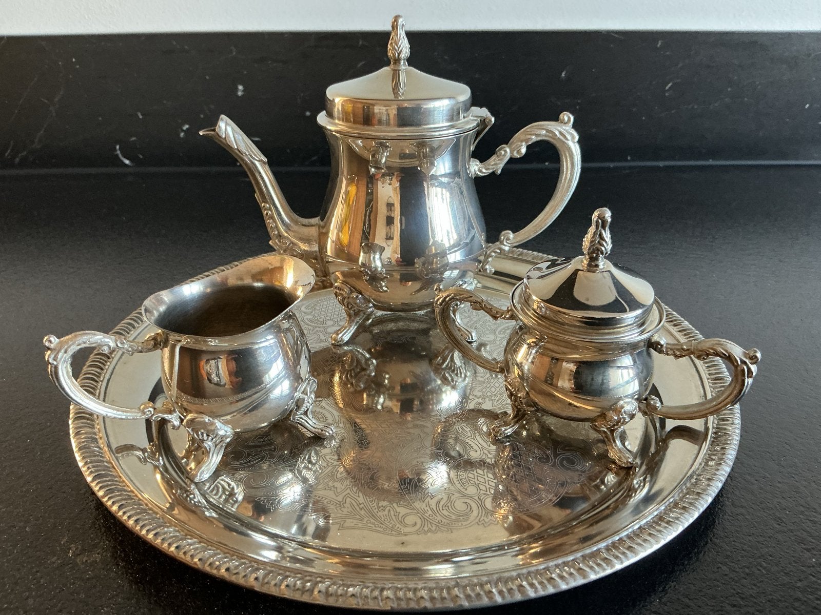 Vintage Verzilverd Koffie/Thee Servies met Dienblad, Ophalen of Verzenden