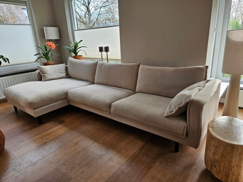 Moderne ecru stoffen driezitsbank - Bodilson design, Ophalen, Modern design, Gebruikt, Hoekbank