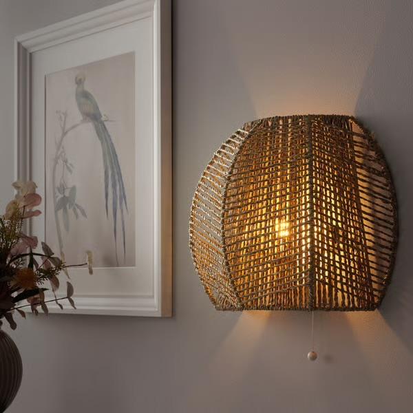 Wandlamp • zeegras handgemaakt • trekkoord, Ophalen of Verzenden, Zo goed als nieuw