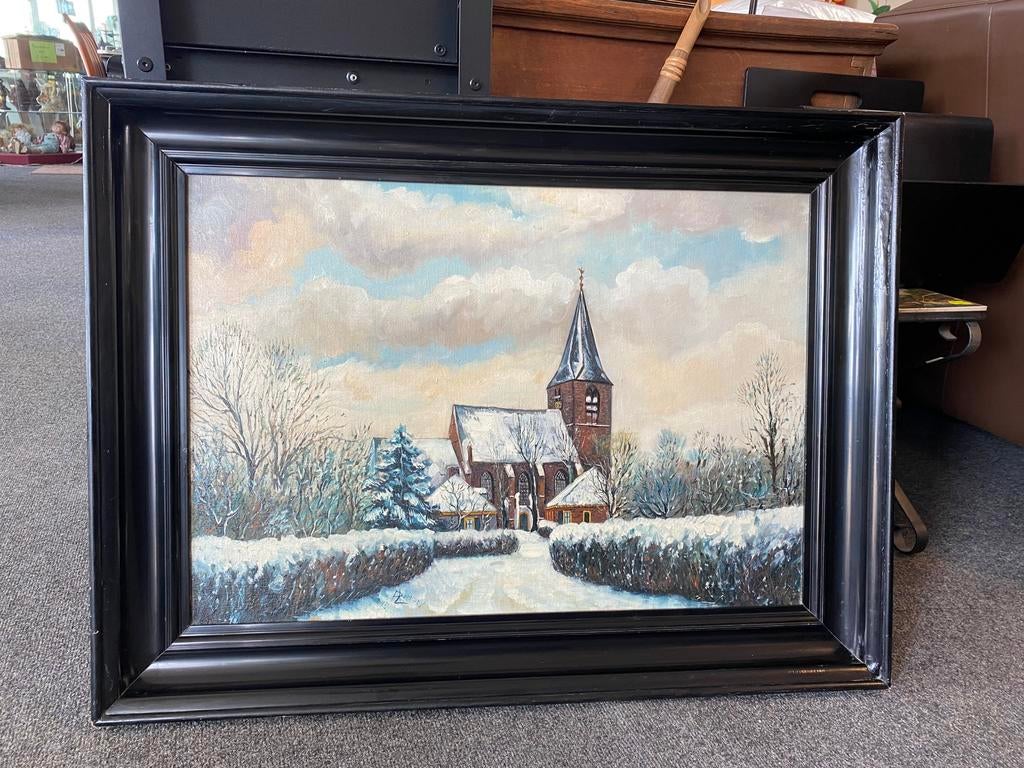 Kerk van Olst * L. Roelofs ‘45, Antiek en Kunst, Kunst | Schilderijen | Klassiek, Ophalen