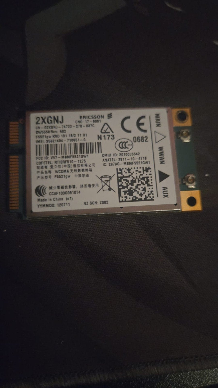 Ericsson DW5550 WWAN Module 2XGNJ - 3G/HSPA+ kaart, Computers en Software, Ophalen of Verzenden