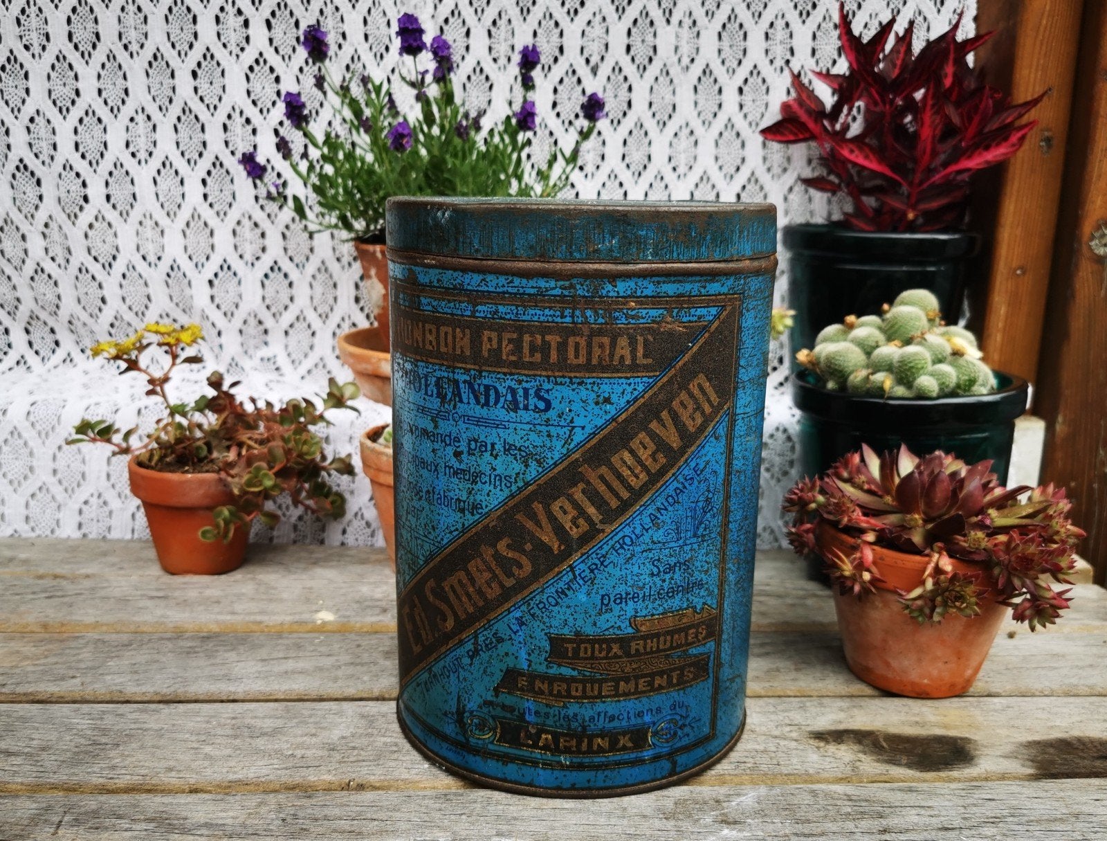 Oud blik Turnhout in fel blauw, grote maat +-25cm Miekje, Ophalen of Verzenden, Gebruikt, Overige