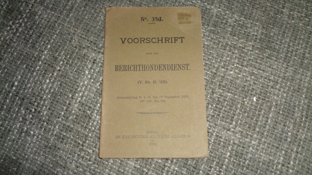 Voorschrift berichthondendienst 35d leger militair hond 1926, Verzamelen, Verzenden, Landmacht, Nederland, Overige typen