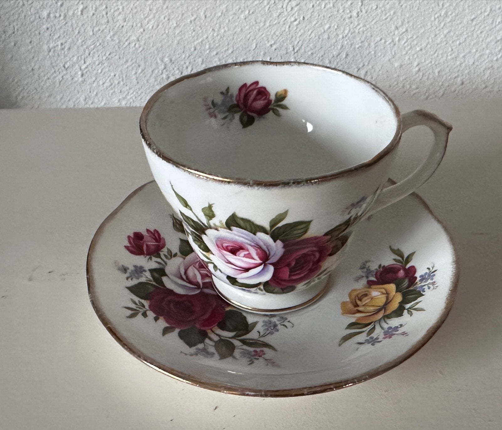 Vintage Springfield Bone China kop en schotel - rozen retro, Ophalen of Verzenden