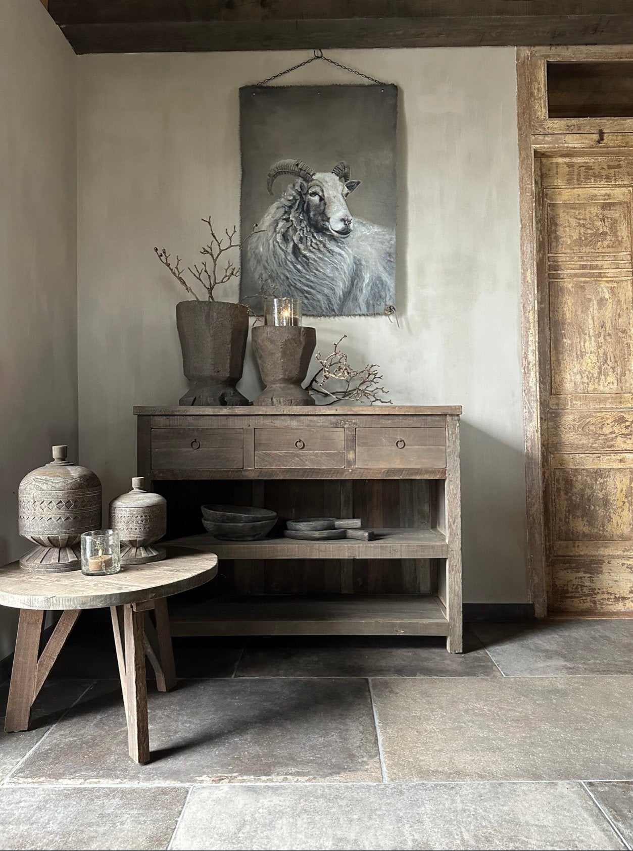 Sidetable Driftwood 3 lades, Huis en Inrichting, Tafels | Sidetables, 100 tot 150 cm, Nieuw, Ophalen of Verzenden, Landelijk, sober
