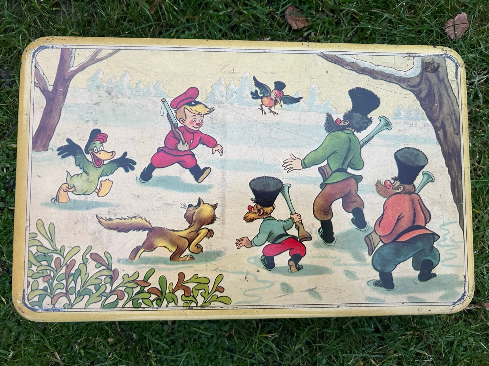 Vintage Bolletje Beschuitblik Roodkapje en de Wolf, Verzamelen, Blikken, Ophalen, Gebruikt, Beschuit, Bolletje