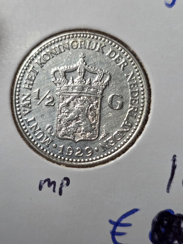 1/2 gulden 1929 Nederland, Postzegels en Munten, Munten | Nederland, 1 gulden, Verzenden, Zilver, Koningin Wilhelmina