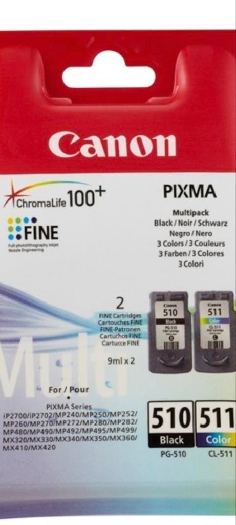 Canon Pixma PG-510 Zwart & CL-511 Kleur Inktcartridges, Ophalen of Verzenden, Zo goed als nieuw, Cartridge, Canon