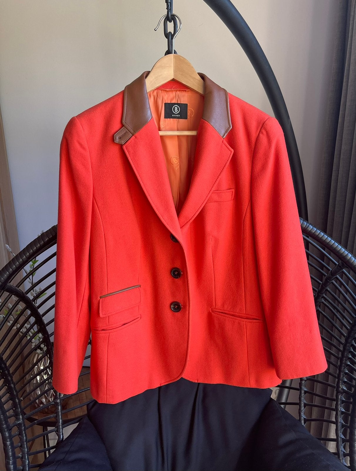 🌸 Bogner blazer van wol & leer maat 44 🌸 Hoge kwaliteit!, Ophalen, Maat 42/44 (L), Oranje, Zo goed als nieuw