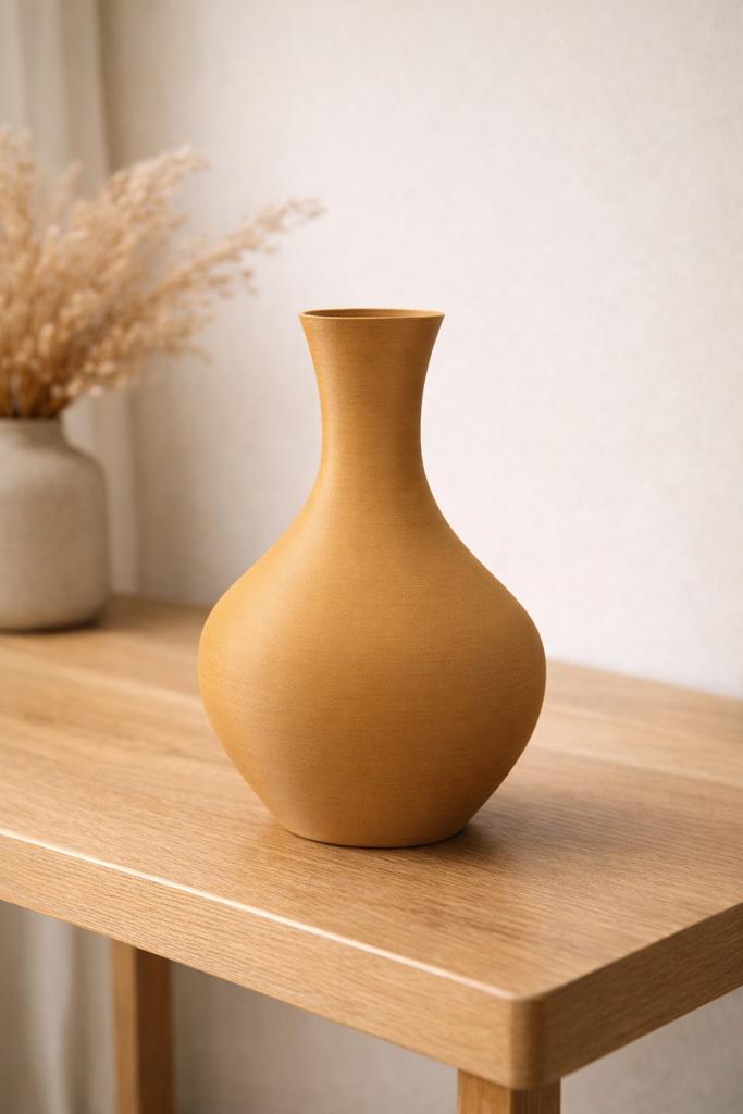 Keramiek look vaas – warm beige – modern – 18 cm