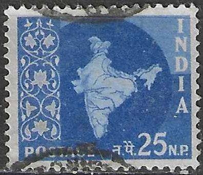 India 1958/1957 - Yvert 102 - Kaart van India - 25 np. (ST), Verzenden, Gestempeld, Zuid-Azië