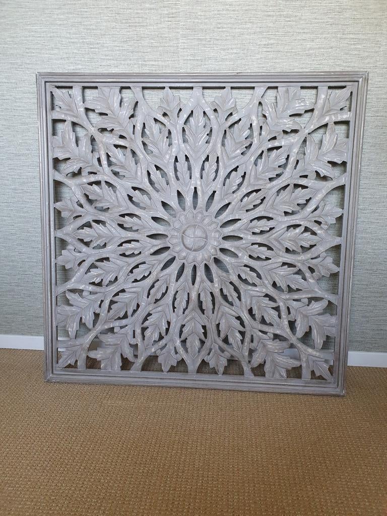 Decoratief Wandpaneel Houtsnijwerk - Grijs, Ophalen, Hout, 89 cm, Zo goed als nieuw