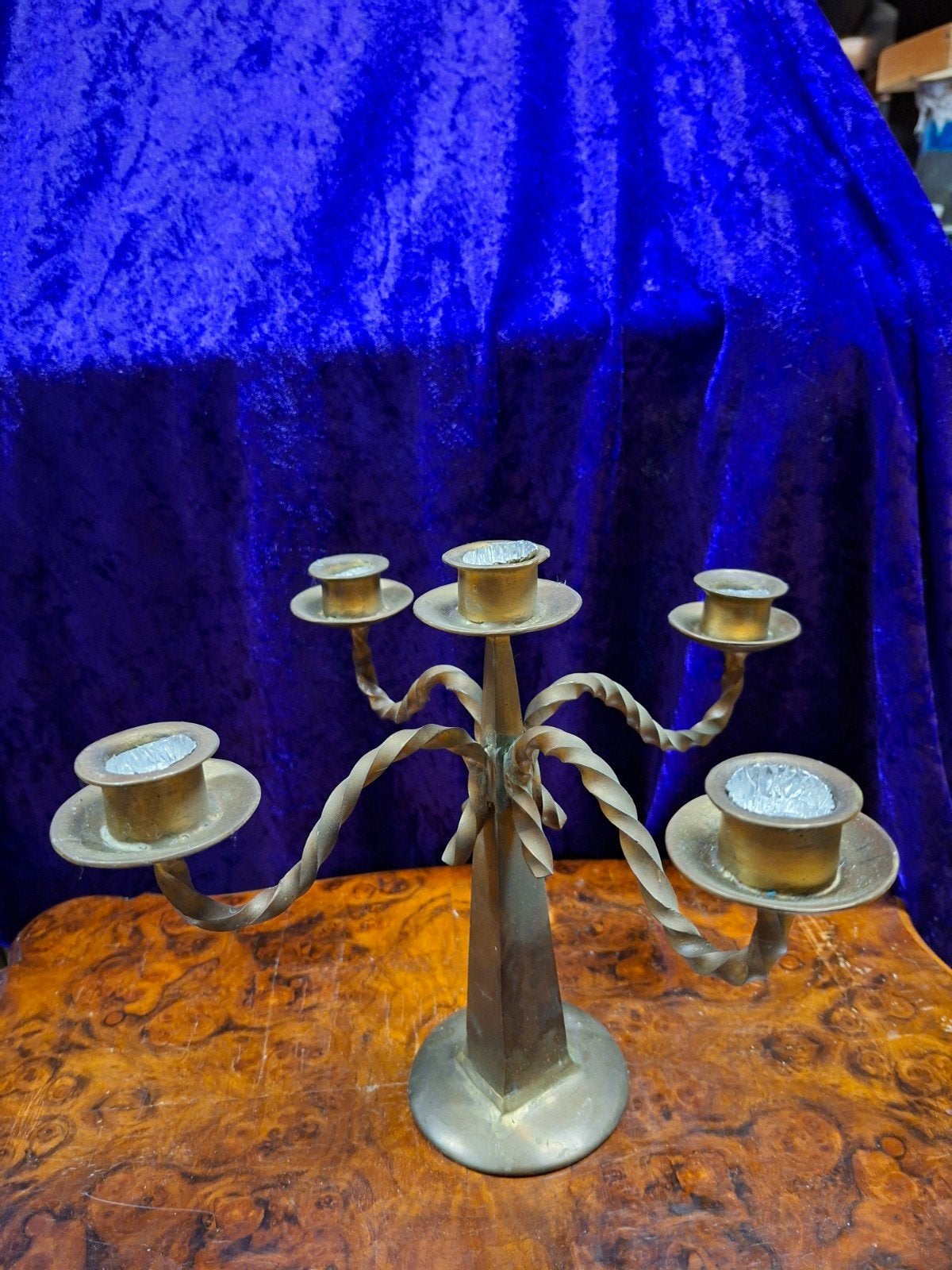 Vintage messing kandelaber 5-armig | 23cm design centerpiece, Ophalen of Verzenden