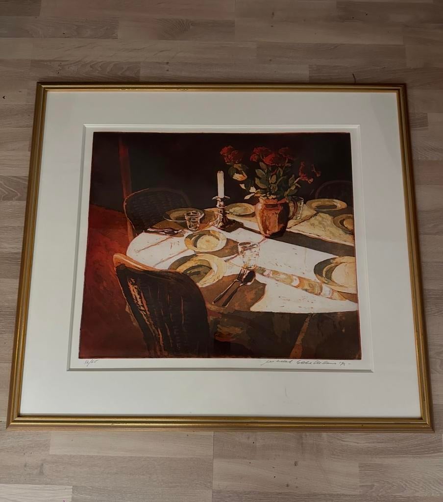 Stilleven ets Marcel Schellekens - 80x90cm, Antiek en Kunst, Ophalen, Dagelijks leven, Gesigneerd, 1950 - 1999