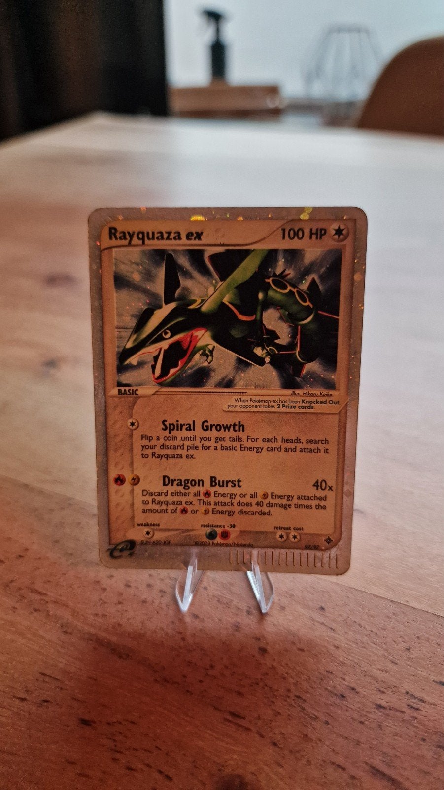 Rayquaza ex 97/97 Zeldzaam Licht Beschadigd Pokémon Kaart, Ophalen of Verzenden, Gebruikt, Losse kaart, Foil