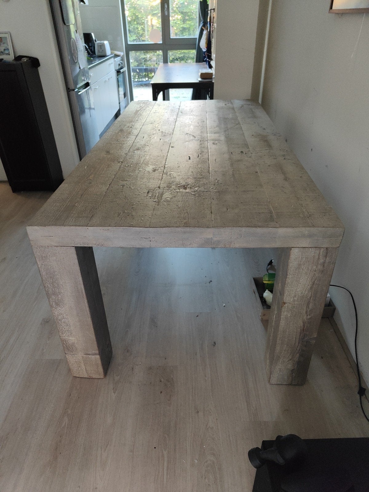 Robuuste houten eettafel - Landelijke stijl, Ophalen, Gebruikt, Landelijke, robuuste stijl, 50 tot 100 cm