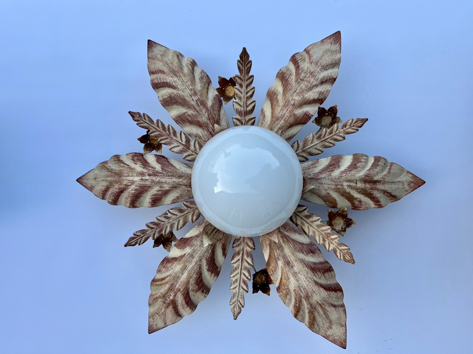 Vintage Italiaanse grote fleur masca plafond lamp,, Ophalen of Verzenden, Gebruikt, Glas, Vintage Italiaanse  fleurlamp retro masca