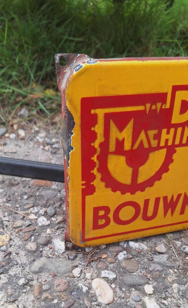 Geleefd emaille reclamebord De Jong's Machinefabriek., Antiek en Kunst, Ophalen of Verzenden