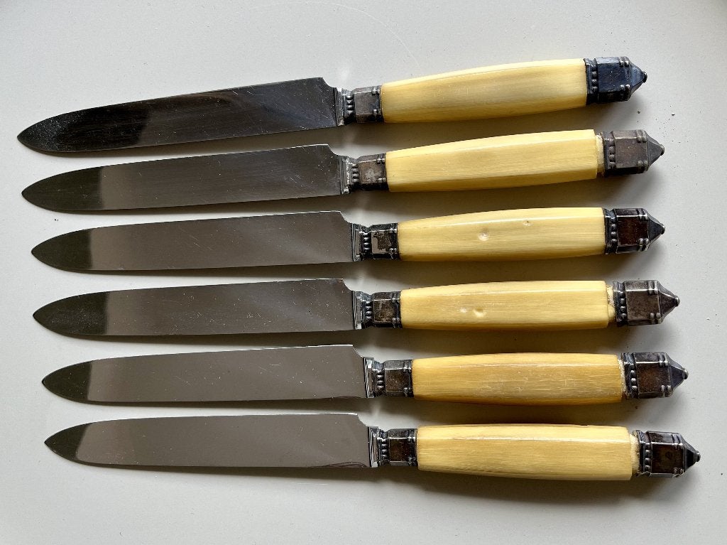 6x Antieke Franse Jean Bonjean Thiers messen met benen heft, Antiek en Kunst, Ophalen of Verzenden