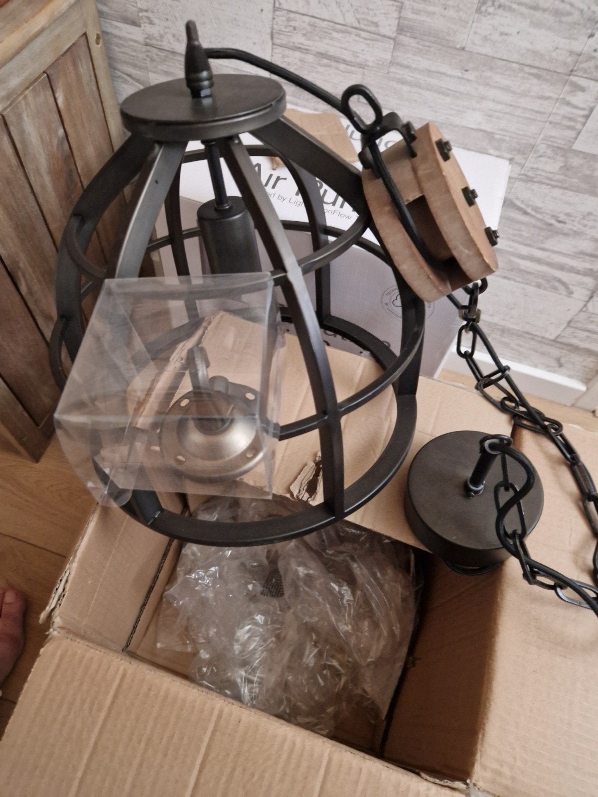 Industriële hanglamp - Nieuw in doos, Nieuw, Industrieel, Hout, E27 (groot)
