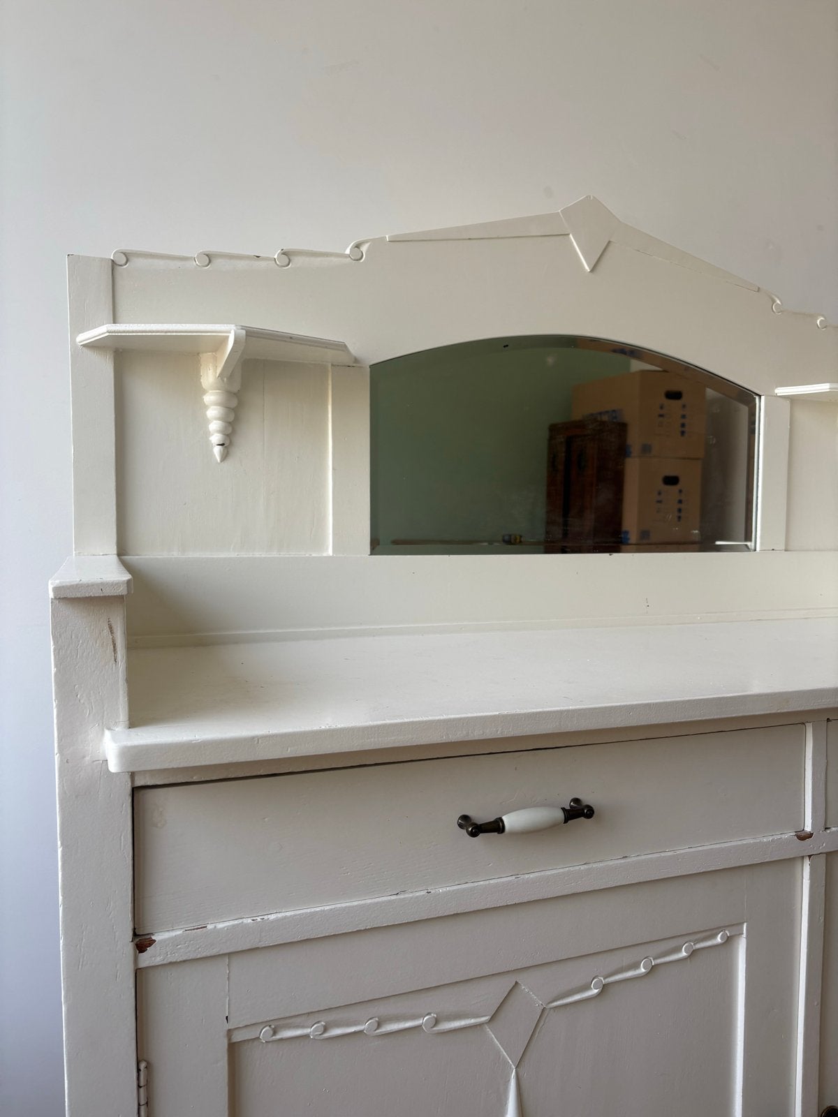Prachtige houten commode met spiegel en lades, Ophalen, Gebruikt