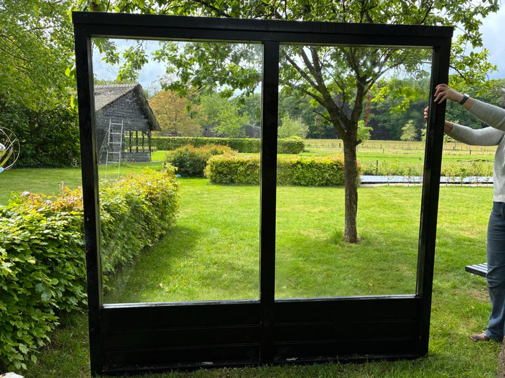 Vuren houten kozijn met enkel glas., Ophalen, Gebruikt, Raamkozijn, 150 tot 225 cm