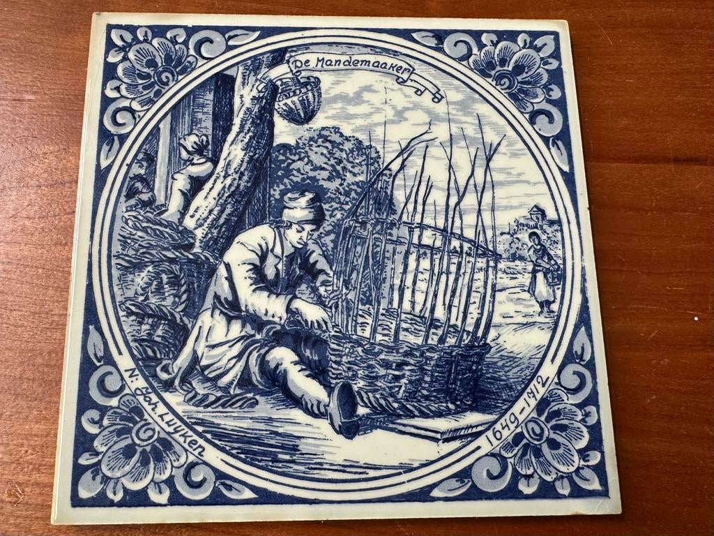 De Mandemaaker- beroepentegel Jan Luyken Delfts blauw, Antiek en Kunst, Antiek | Wandborden en Tegels, Ophalen of Verzenden