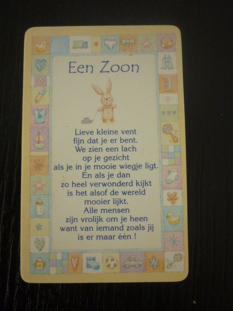 Pasje met tekst / wenskaartje ZOON / geboorte / zwangerschap, Ophalen of Verzenden, Nieuw