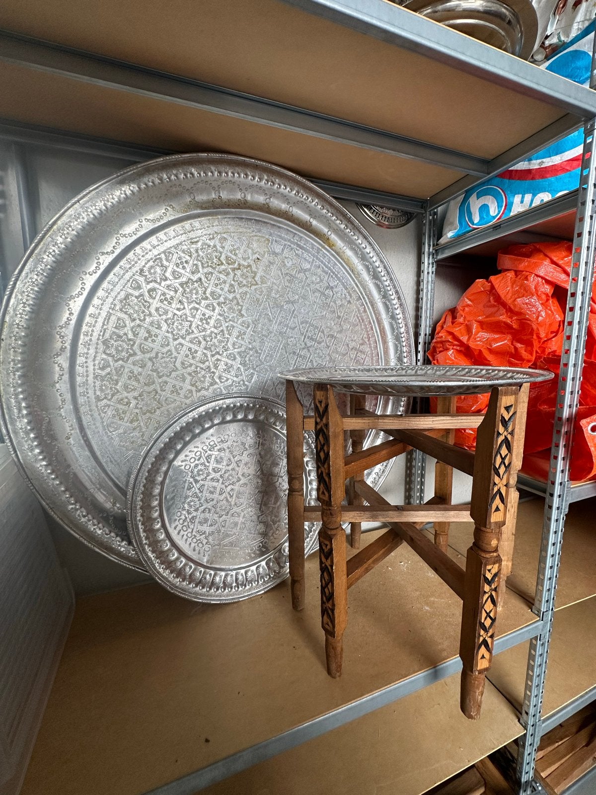 Set van 3 Marokkaanse dienbladen met inklapbare tafel, Ophalen