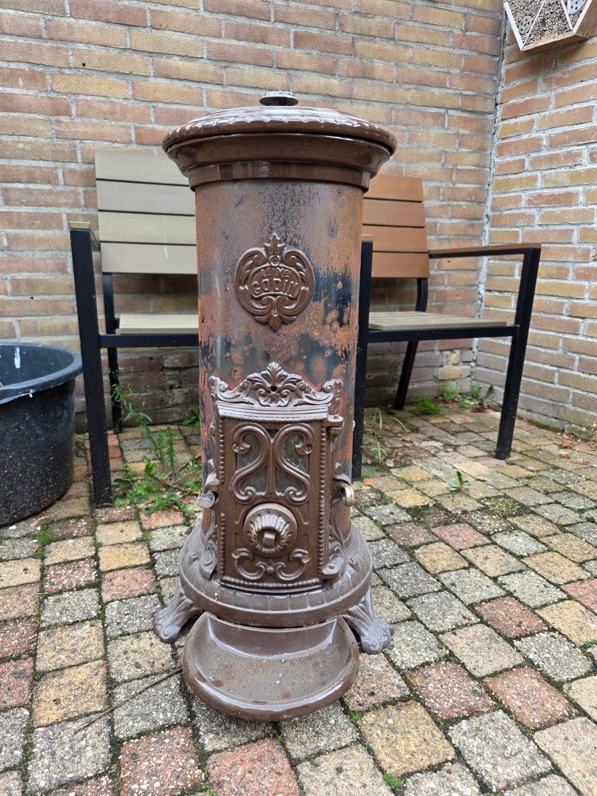 Antieke Godin hout- en kolenkachel, Huis en Inrichting, Kachels, Gebruikt, Houtkachel, Ophalen of Verzenden, Vrijstaand