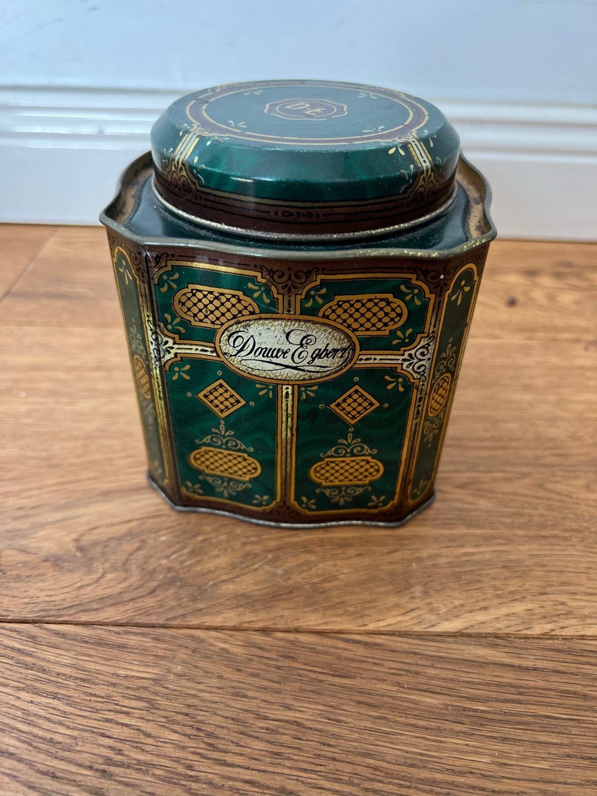 Vintage Douwe Egberts Pickwick Theeblik - Groen/Goud, Ophalen of Verzenden