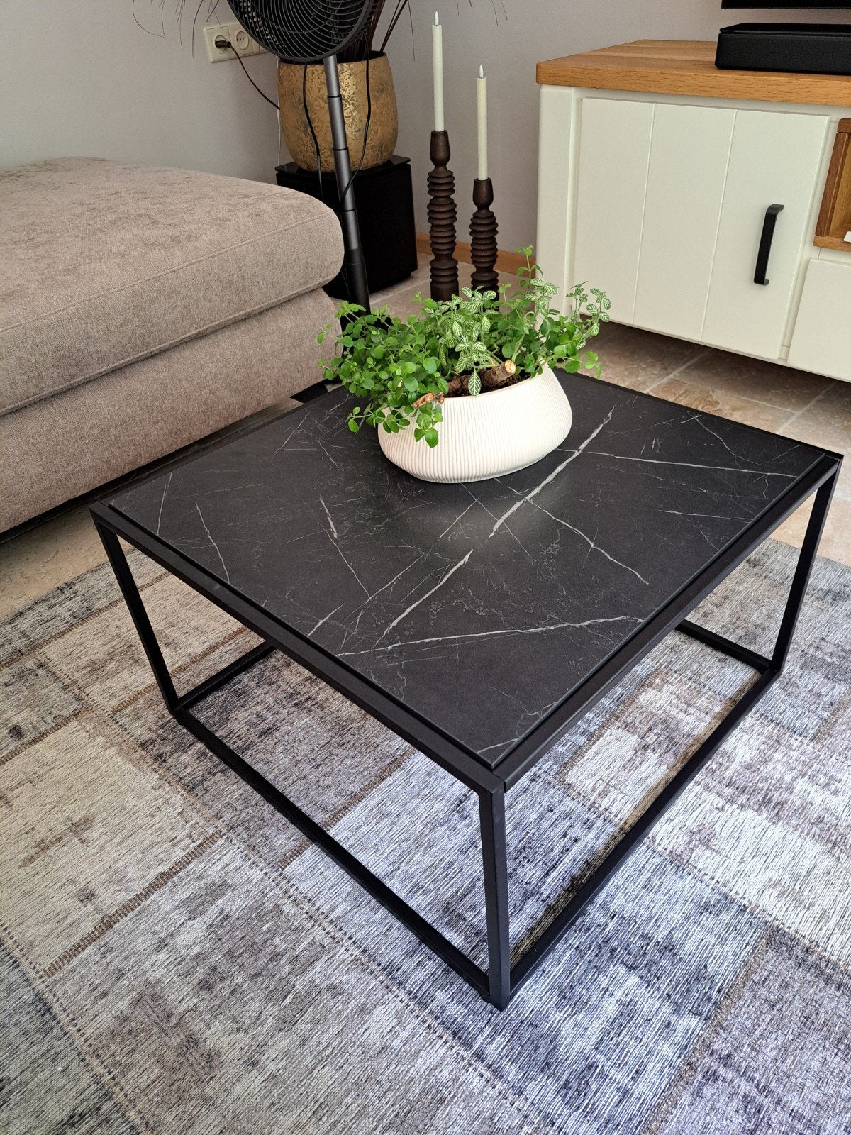 Salontafel 60x60x35 marmerlook 2 kleuren, 50 tot 100 cm, Vierkant, Zo goed als nieuw, 50 tot 100 cm