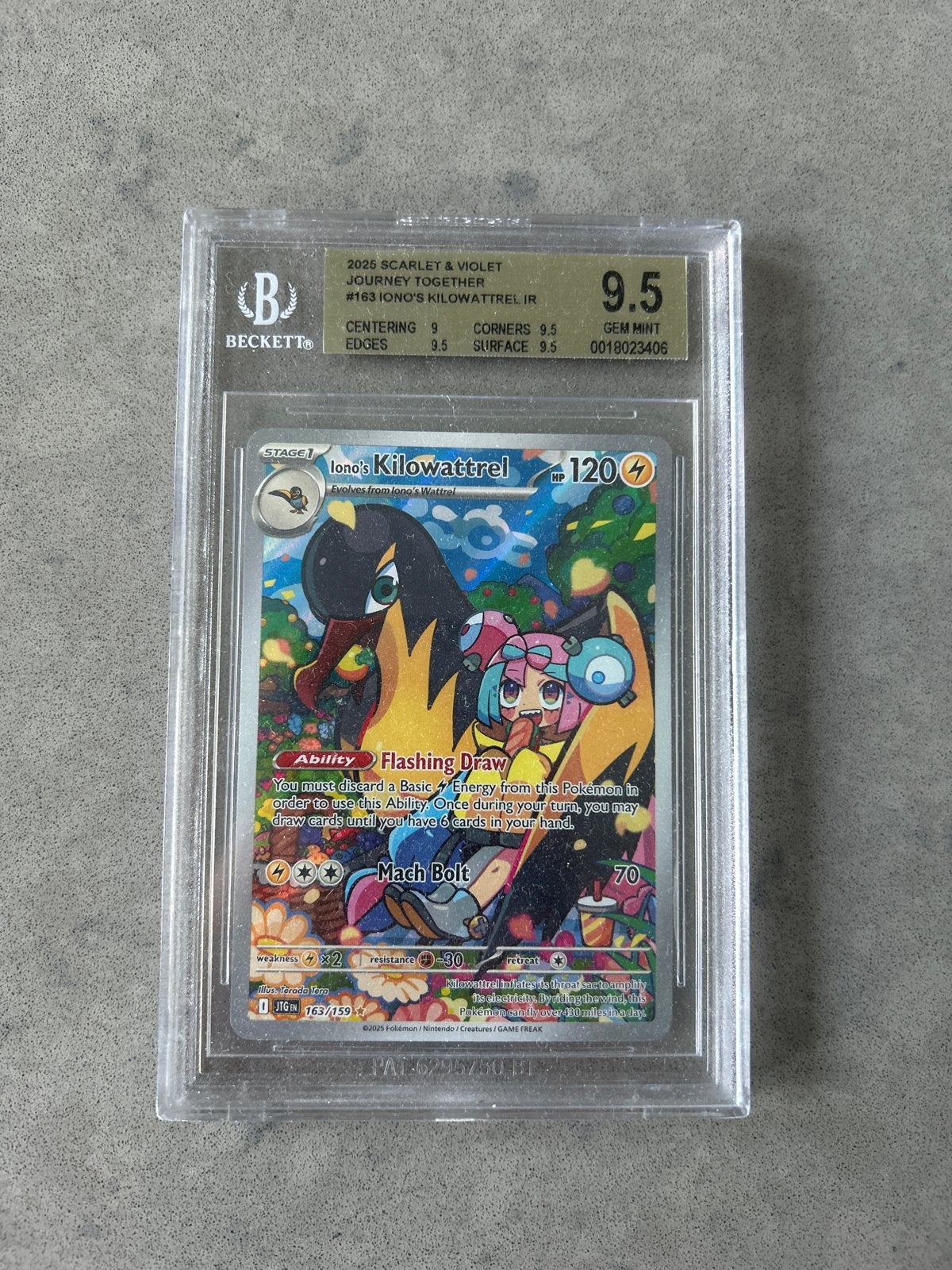 Iono's Kilowattrel BGS 9.5 - Prachtige Graded Pokémon Kaart, Verzenden, Zo goed als nieuw, Losse kaart