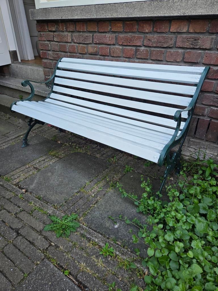 Klassieke groen gietijzeren tuinbank, Ophalen, Gebruikt, Metaal