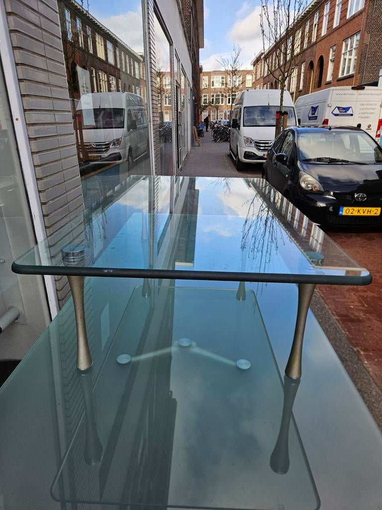 Rolf Benz salontafel 140 x 80 cm met glazen blad, Ophalen, Gebruikt, 100 tot 150 cm, 50 tot 100 cm