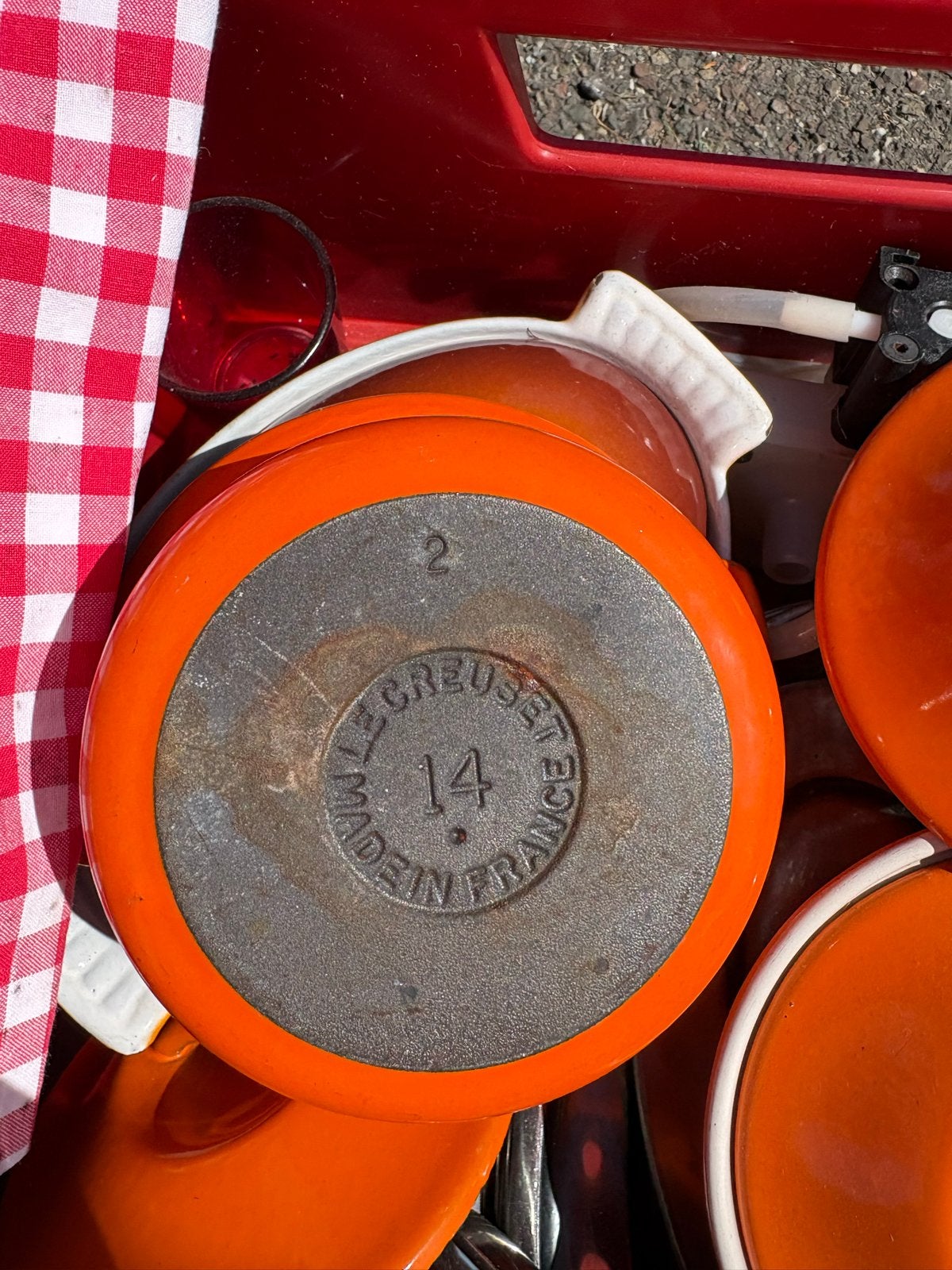 Le Creuset Gietijzeren Pan - Oranje (Maat 14), Gebruikt, Gietijzer, Met deksel, Le Creuset