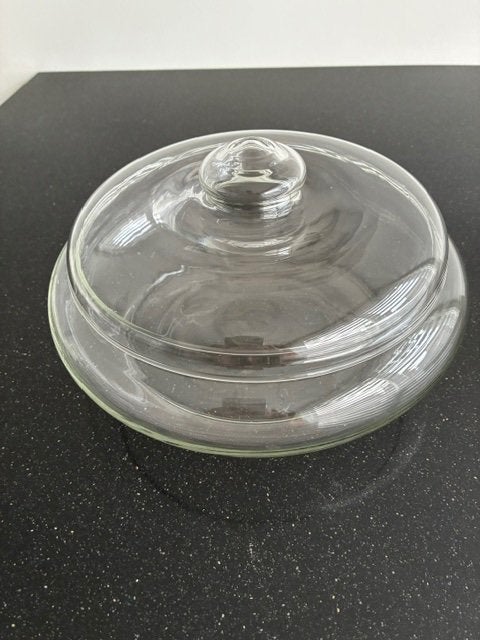 Glazen koektrommel met deksel. Tijdloos model.  ø 21 cm., Glas, Ophalen of Verzenden, Zo goed als nieuw, Voorraadpot