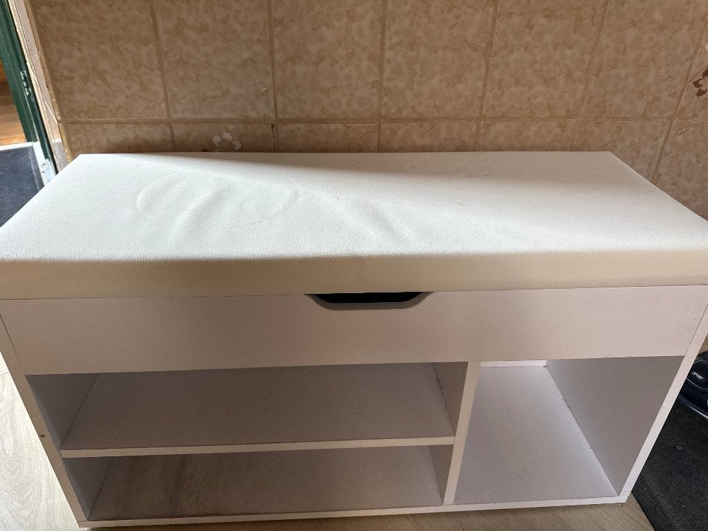 Witte schoenenbank met opbergruimte en zitkussen, Ophalen of Verzenden, Gebruikt, Modern