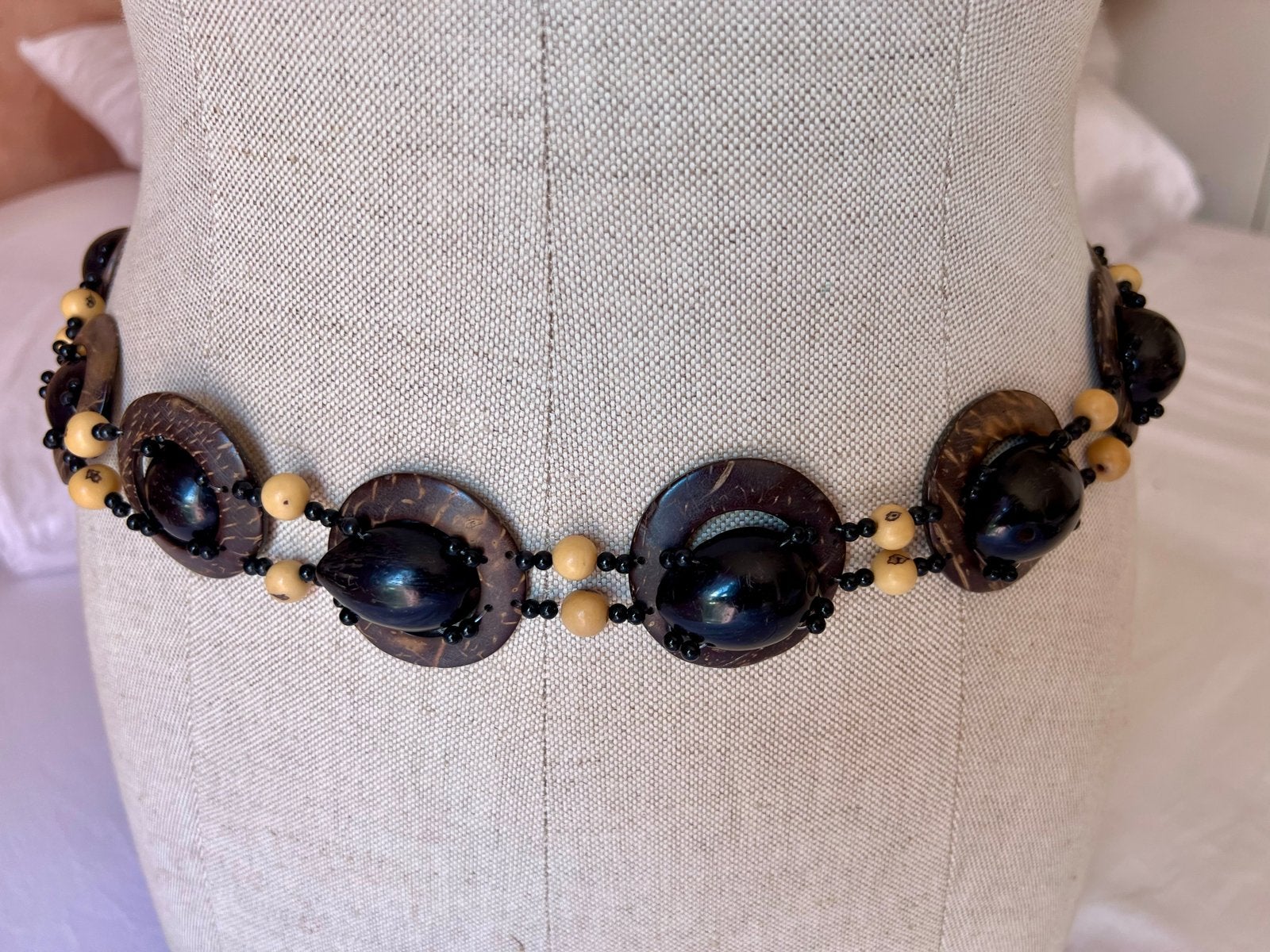 Boho kokosnoot riem met houten kralen uit Brazilië, Bruin, Minder dan 80 cm, Heupriem, Ophalen of Verzenden