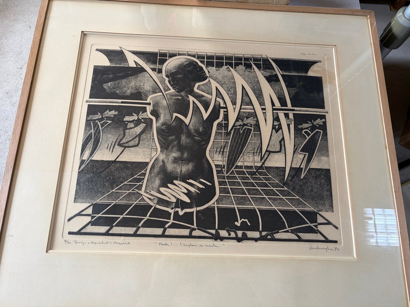 Gesigneerde Ets/Aquarel van Jan Vanriet - "Mode!", Dagelijks leven, Ophalen of Verzenden, 1950 - 1999, Genummerd