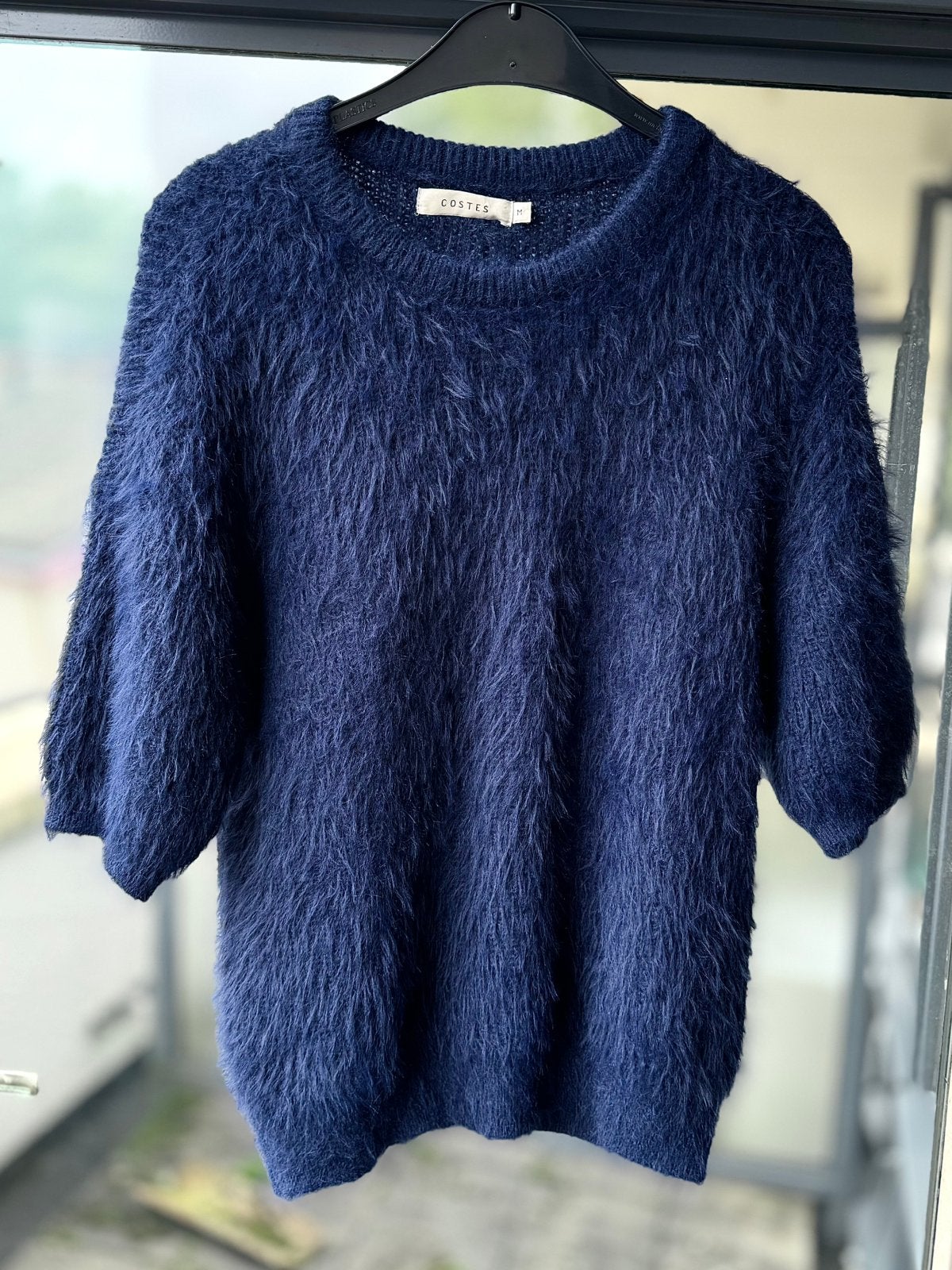 Fluffy harige gebreide trui met korte mouwen Costes maat M, Ophalen of Verzenden, Zo goed als nieuw, Maat 38/40 (M), Blauw