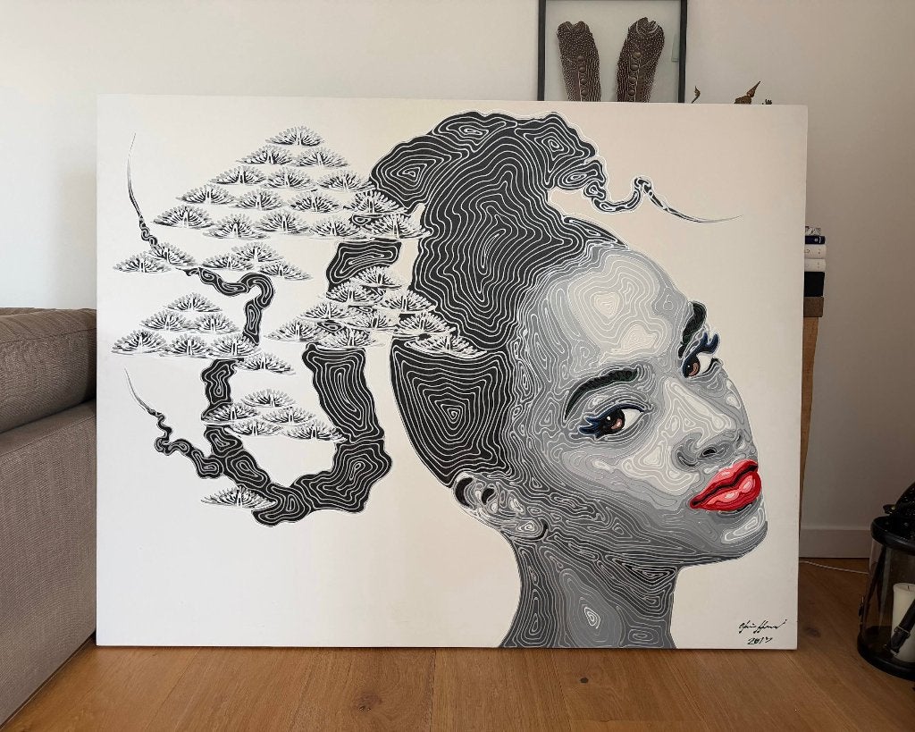 Acryl schilderij Chaiyapong Khassanan Tranquil Lady 180 140, Huis en Inrichting, Woonaccessoires | Schilderijen, Tekeningen en Foto's