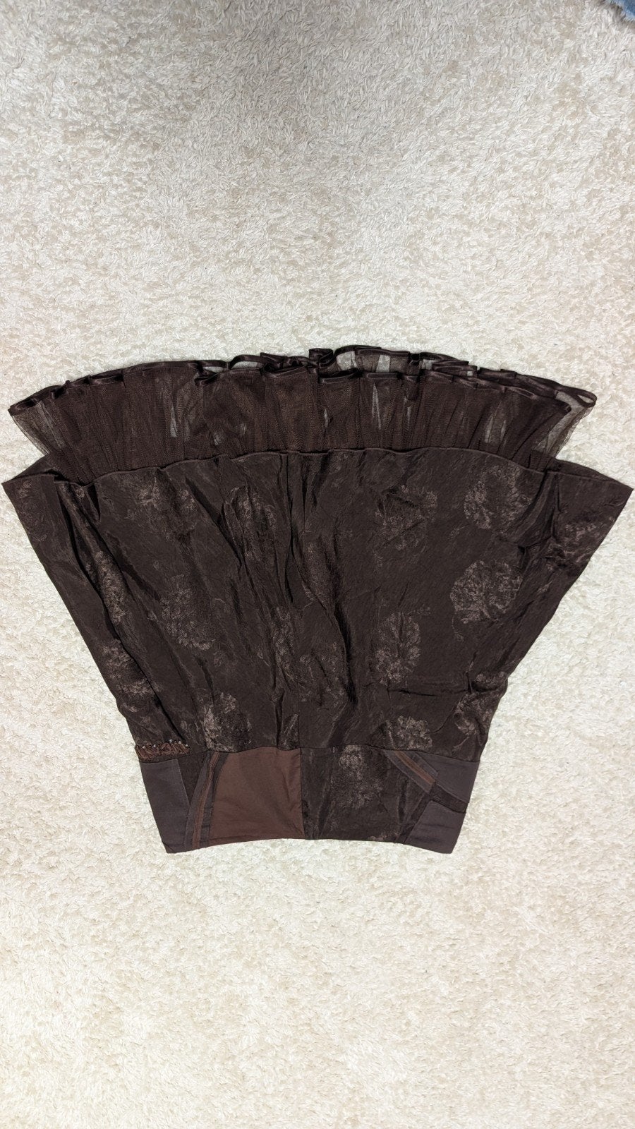 Bruine rok met borduursels en ruches - Maat 38/40 (M), Maat 38/40 (M), Bruin, Verzenden, Boven de knie