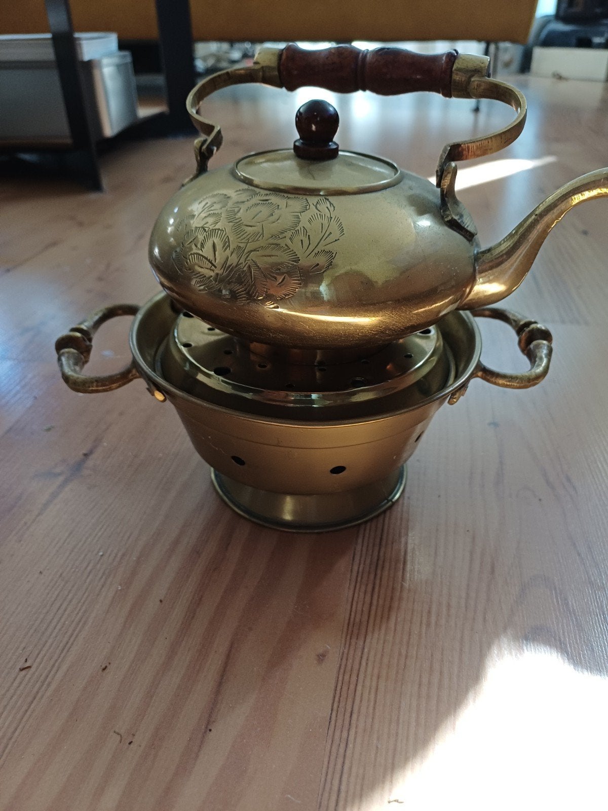 Vintage Koperen Theeset met Rechaud - Landelijke Stijl, Ophalen of Verzenden, Koper