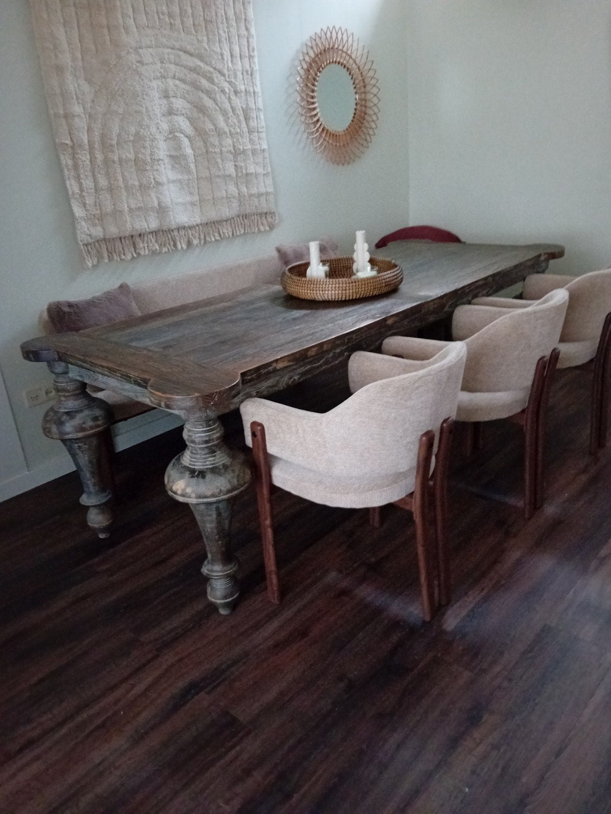 PTMD robuuste houten eettafel met mooie gedraaide poten., Ophalen, 100 tot 150 cm, 200 cm of meer, Zo goed als nieuw