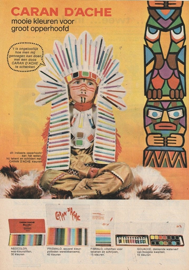 Retro reclame 1970 Caran d'Ache potloden jongetje indiaan, Verzenden, Overige typen