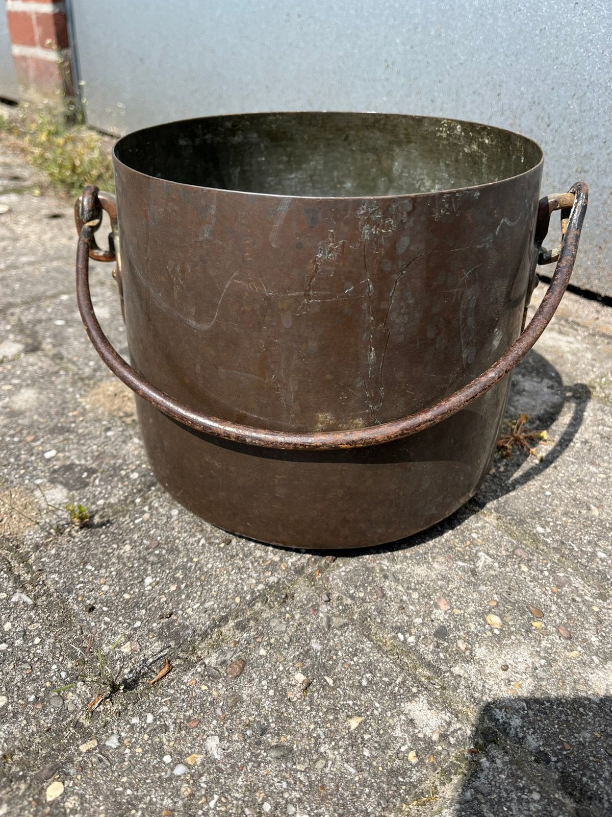 Antieke rood koper ketel,brocante koperen pan met hengsel, Ophalen of Verzenden