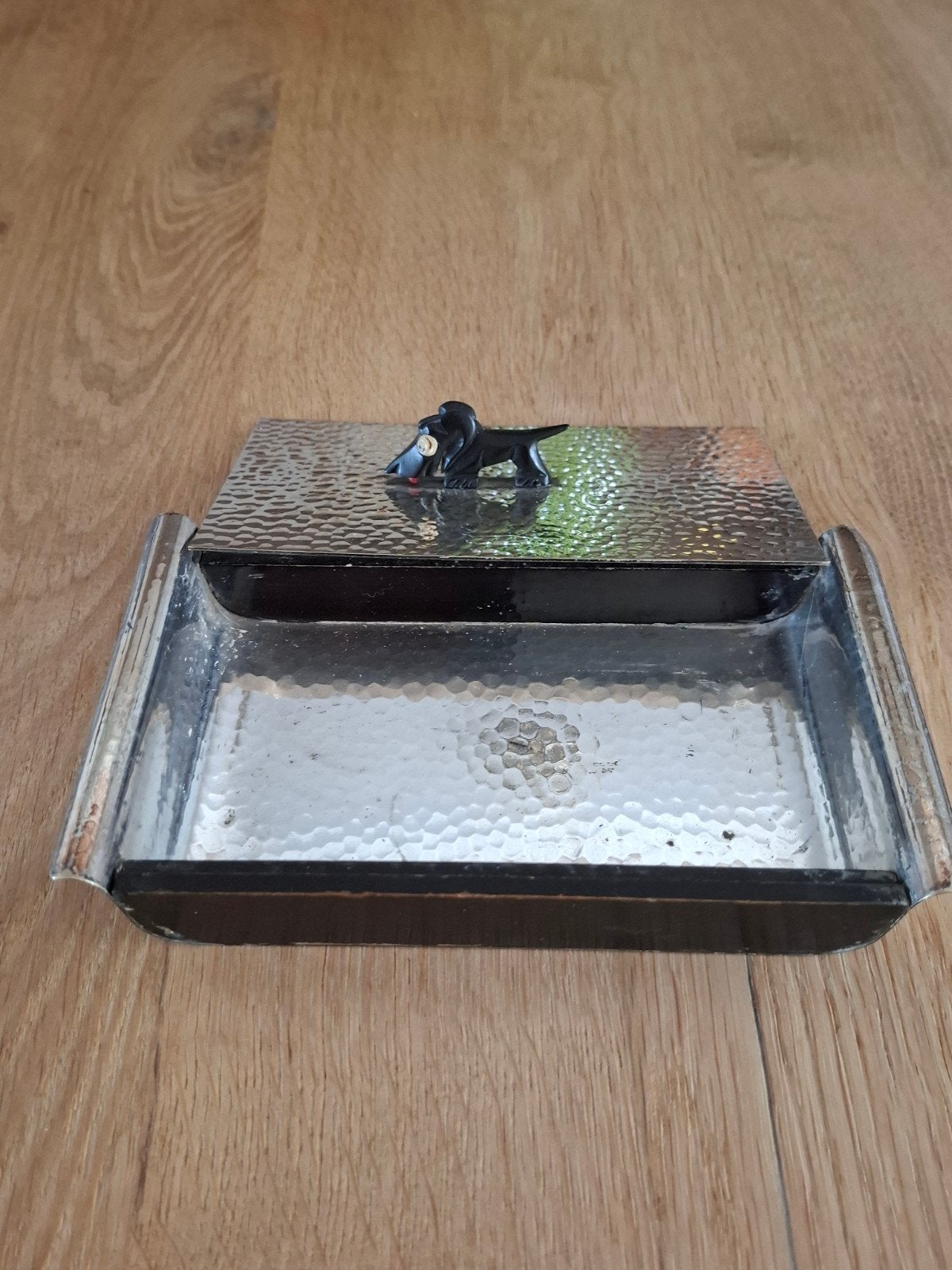 verzilverde sigarettendoos met afneembaar deksel, Ophalen, Gebruikt, Rechthoekig, Metaal